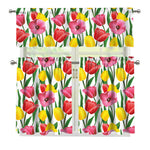 Colorful Tulip Pattern Print 3 Piece Kitchen Curtains