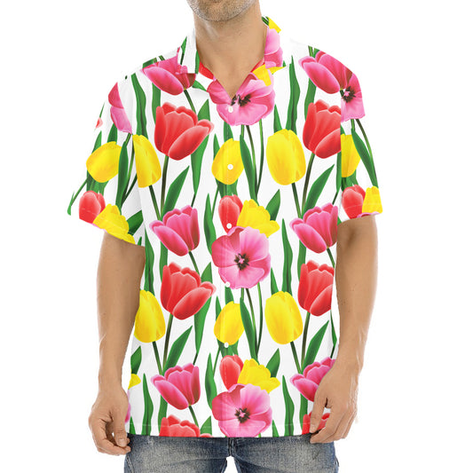 Colorful Tulip Pattern Print Aloha Shirt