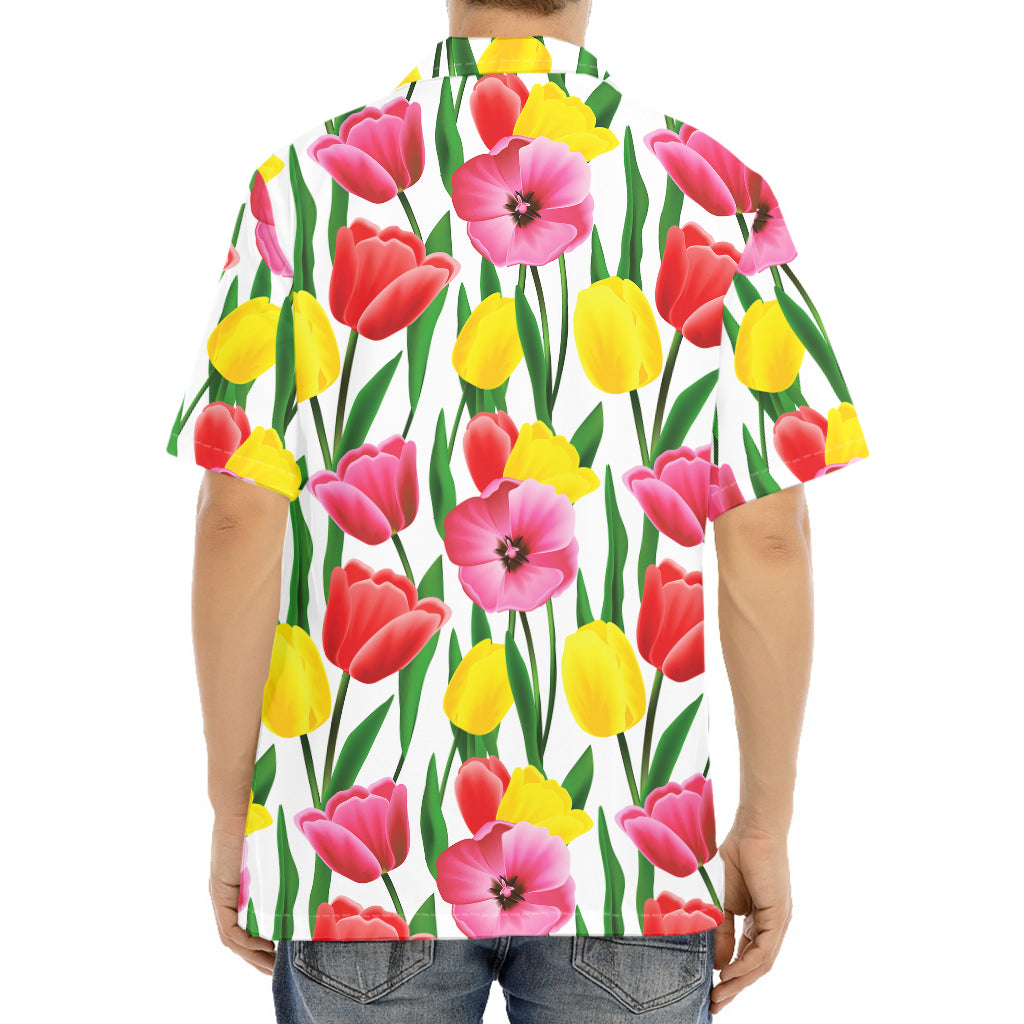 Colorful Tulip Pattern Print Aloha Shirt