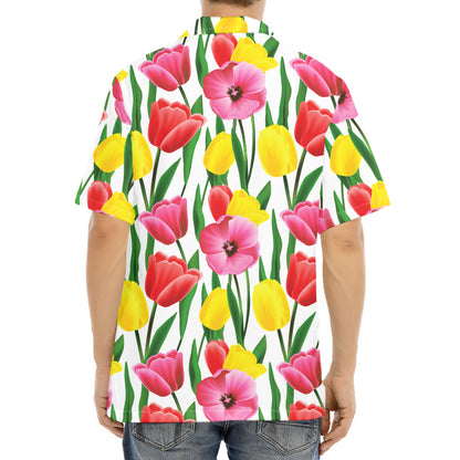 Colorful Tulip Pattern Print Aloha Shirt