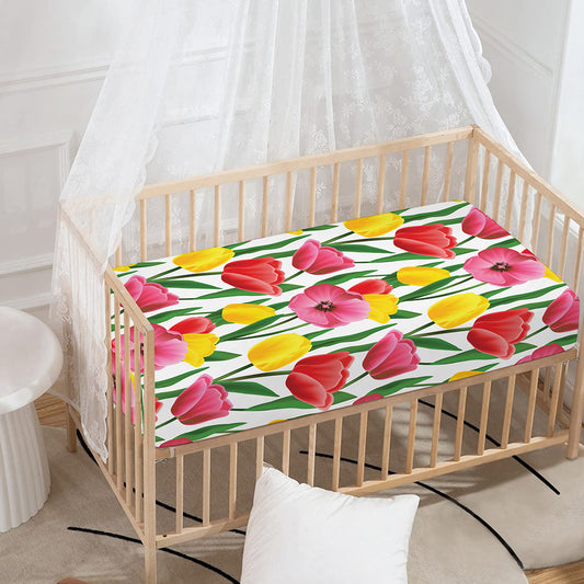 Colorful Tulip Pattern Print Baby Crib Sheet