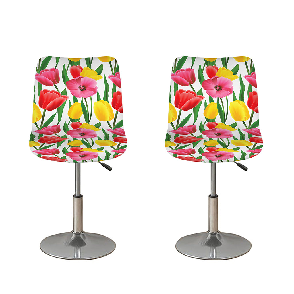 Colorful Tulip Pattern Print Bar Stool Covers
