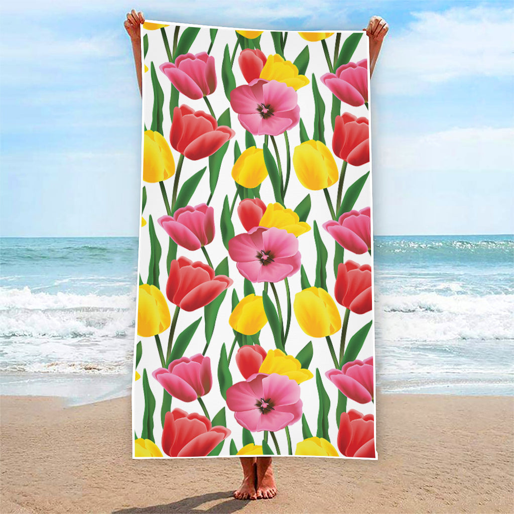 Colorful Tulip Pattern Print Beach Towel