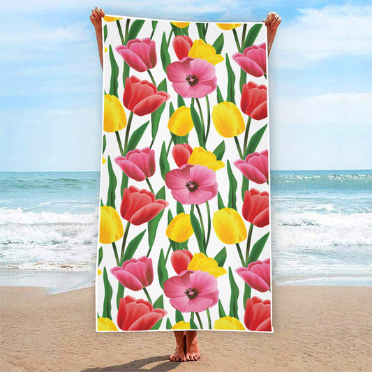 Colorful Tulip Pattern Print Beach Towel