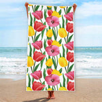Colorful Tulip Pattern Print Beach Towel