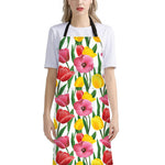 Colorful Tulip Pattern Print Bib Apron With Pocket