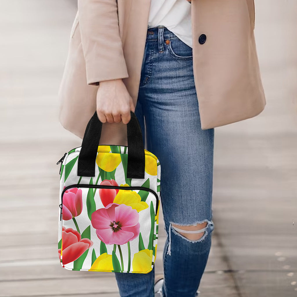 Colorful Tulip Pattern Print Bible Tote Bag