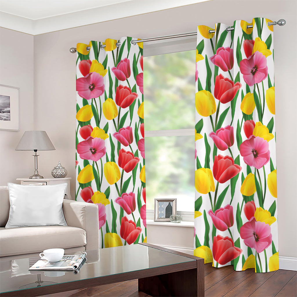 Colorful Tulip Pattern Print Blackout Grommet Curtains