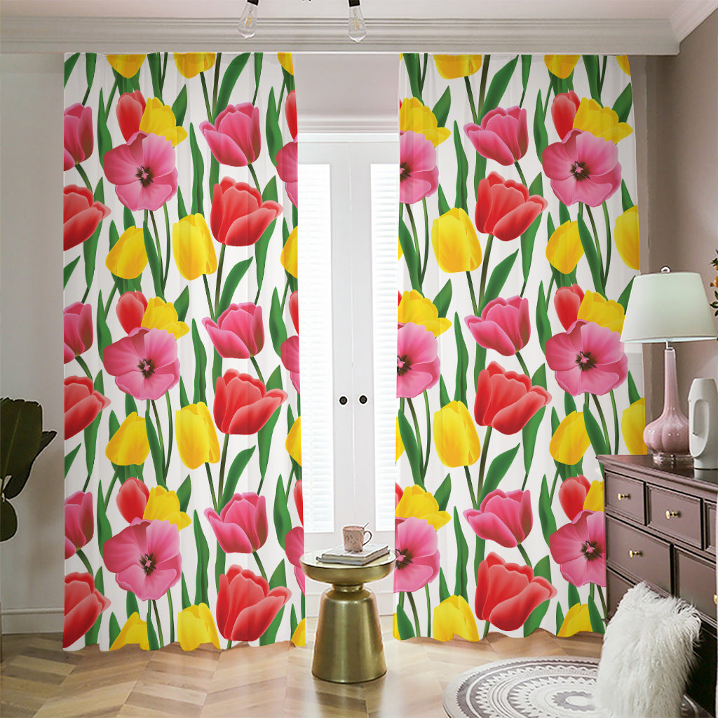 Colorful Tulip Pattern Print Blackout Pencil Pleat Curtains