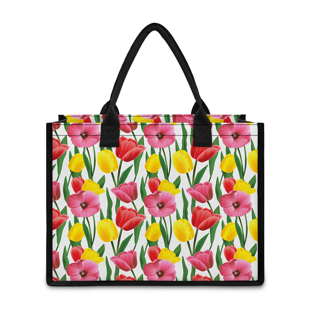 Colorful Tulip Pattern Print Canvas Tote Bag