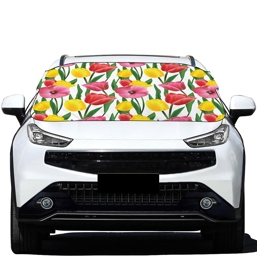 Colorful Tulip Pattern Print Car Windshield Snow Cover