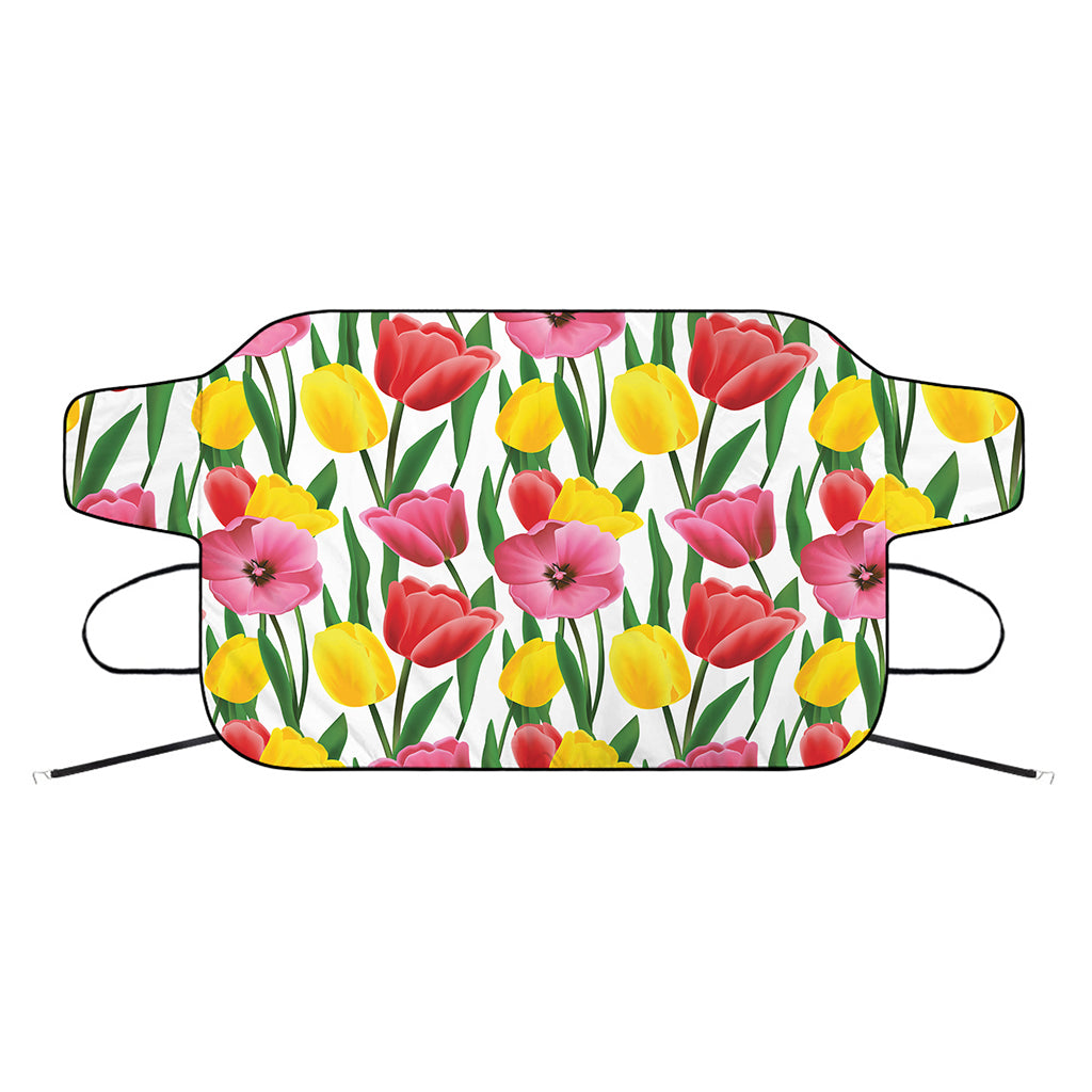 Colorful Tulip Pattern Print Car Windshield Snow Cover