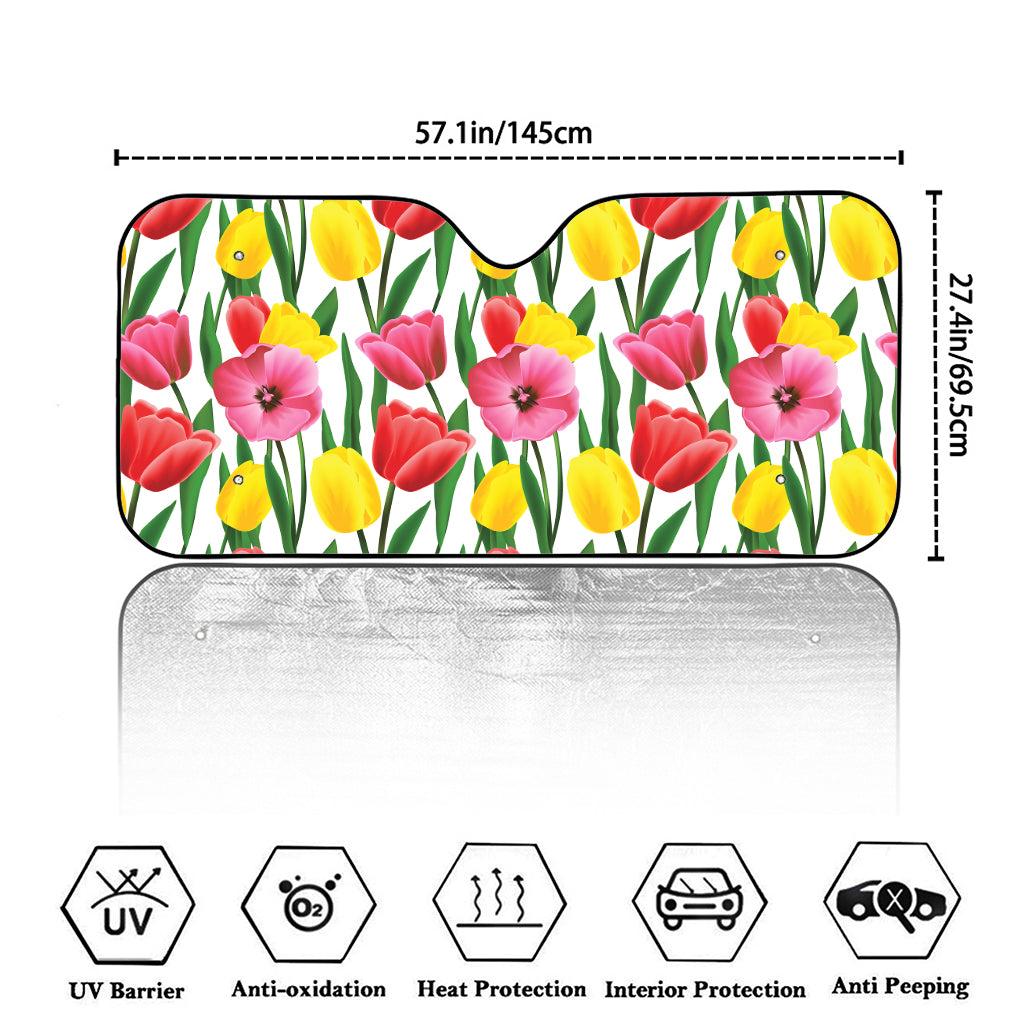 Colorful Tulip Pattern Print Car Windshield Sun Shade