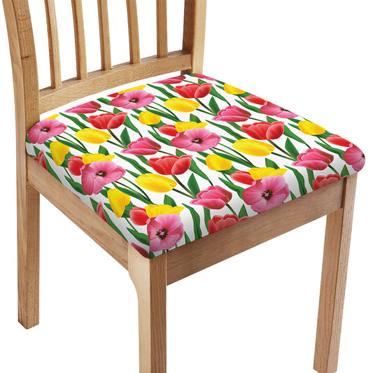 Colorful Tulip Pattern Print Chair Cushion Cover