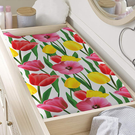 Colorful Tulip Pattern Print Changing Pad Cover