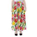 Colorful Tulip Pattern Print Chiffon Maxi Skirt