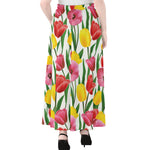Colorful Tulip Pattern Print Chiffon Maxi Skirt