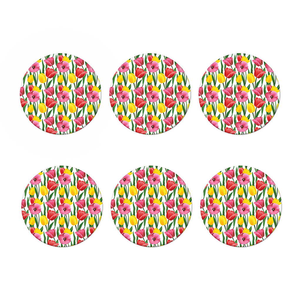 Colorful Tulip Pattern Print Coaster Set