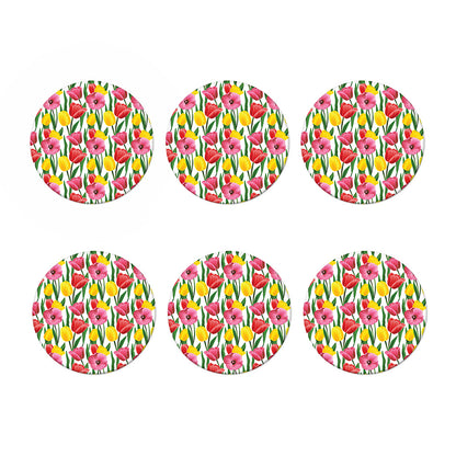 Colorful Tulip Pattern Print Coaster Set