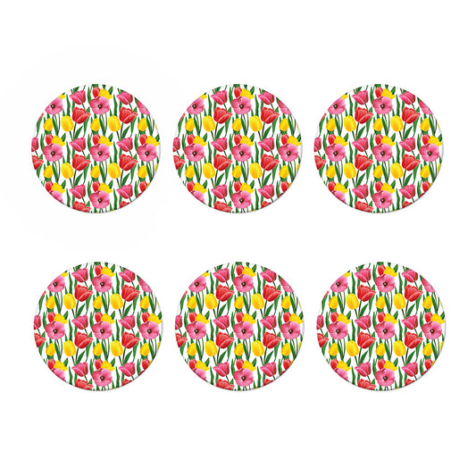 Colorful Tulip Pattern Print Coaster Set