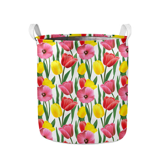 Colorful Tulip Pattern Print Collapsible Laundry Basket