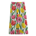 Colorful Tulip Pattern Print Cotton Front Slit Maxi Skirt