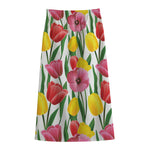 Colorful Tulip Pattern Print Cotton Front Slit Maxi Skirt