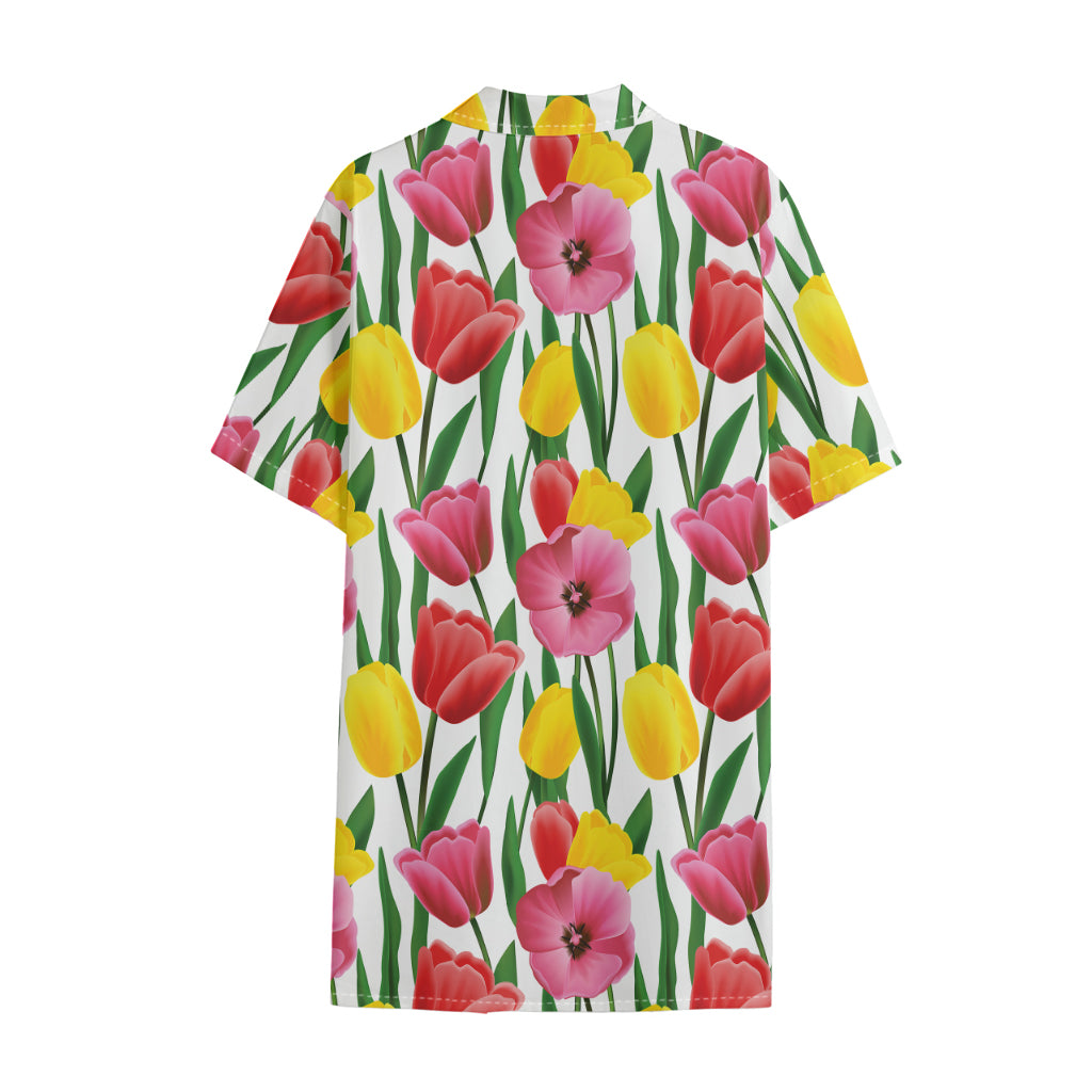 Colorful Tulip Pattern Print Cotton Hawaiian Shirt