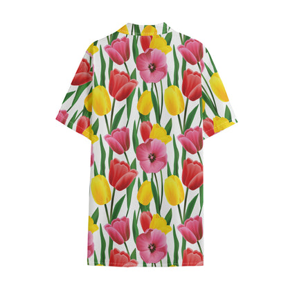Colorful Tulip Pattern Print Cotton Hawaiian Shirt
