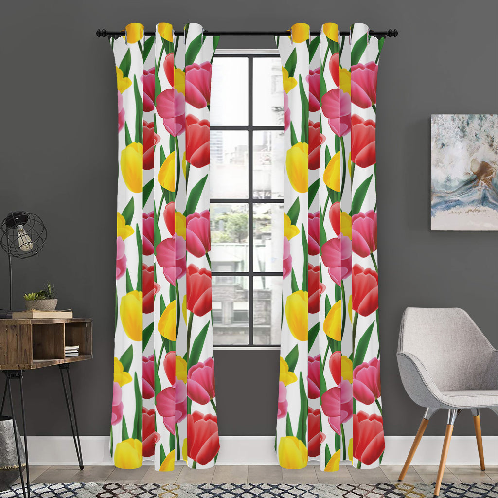 Colorful Tulip Pattern Print Curtain