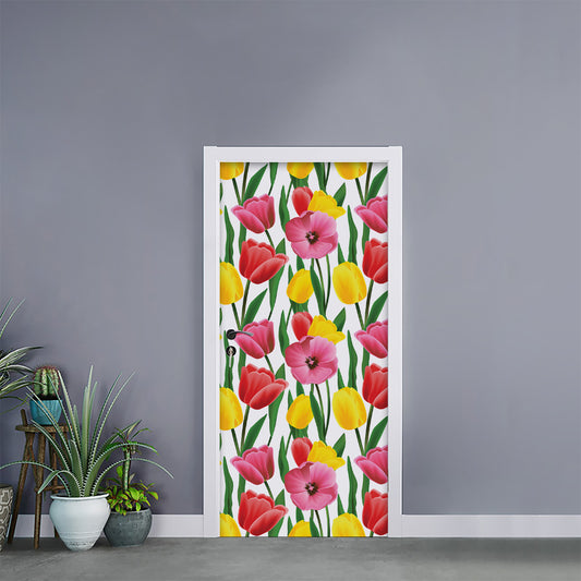Colorful Tulip Pattern Print Door Sticker