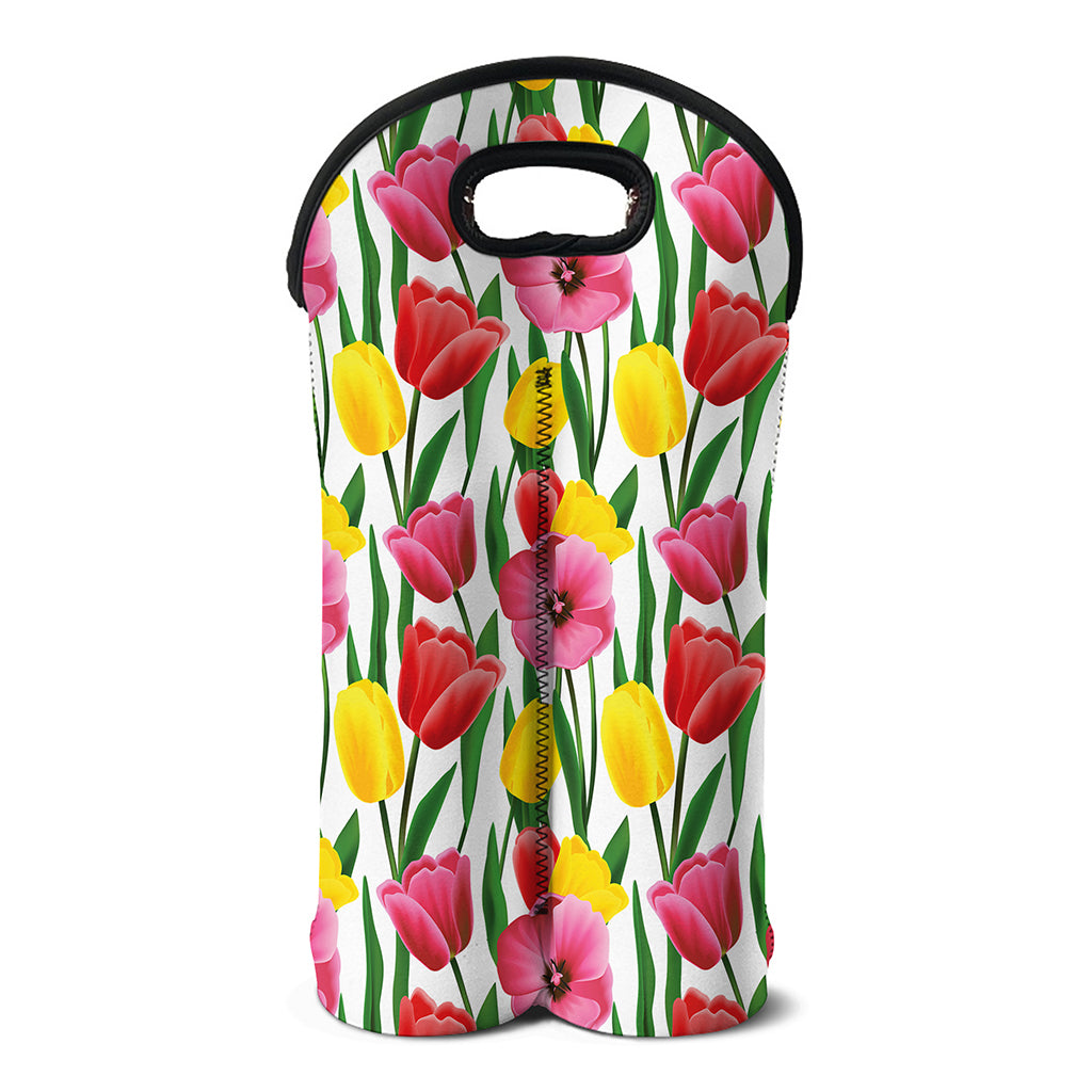 Colorful Tulip Pattern Print Double Neoprene Wine Tote