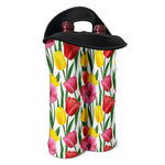 Colorful Tulip Pattern Print Double Neoprene Wine Tote