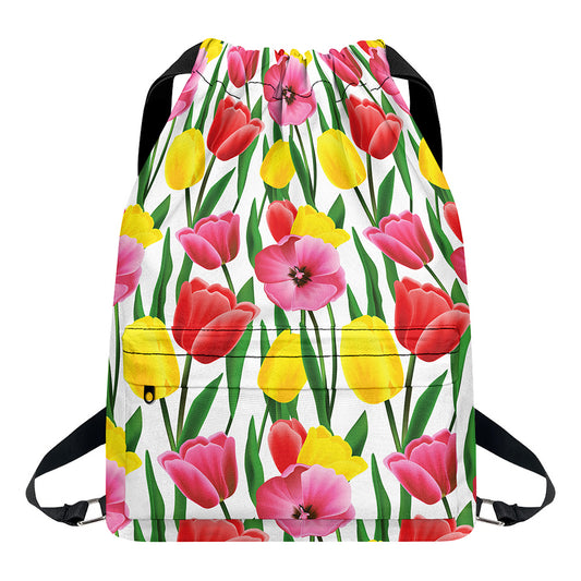 Colorful Tulip Pattern Print Drawstring Backpack