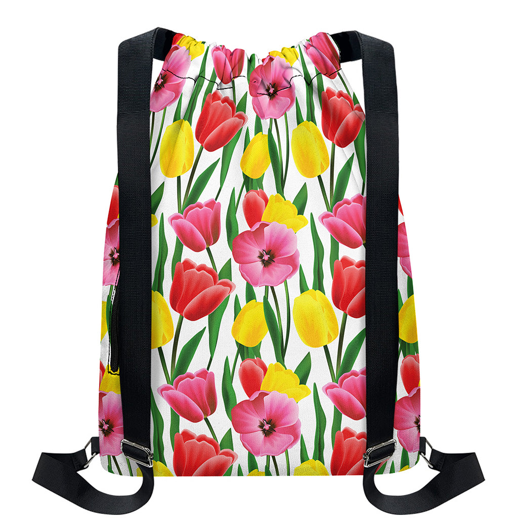 Colorful Tulip Pattern Print Drawstring Backpack