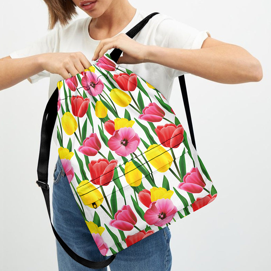Colorful Tulip Pattern Print Drawstring Backpack