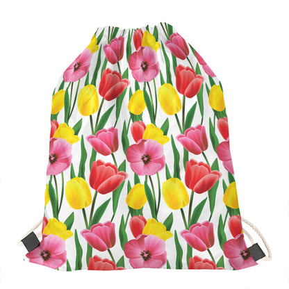 Colorful Tulip Pattern Print Drawstring Bag
