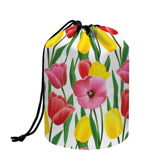 Colorful Tulip Pattern Print Drawstring Makeup Bag