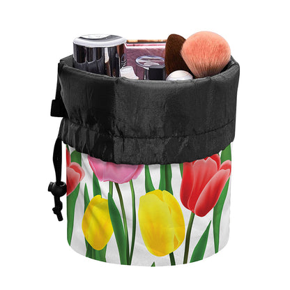 Colorful Tulip Pattern Print Drawstring Makeup Bag