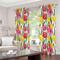 Colorful Tulip Pattern Print Extra Wide Grommet Curtains