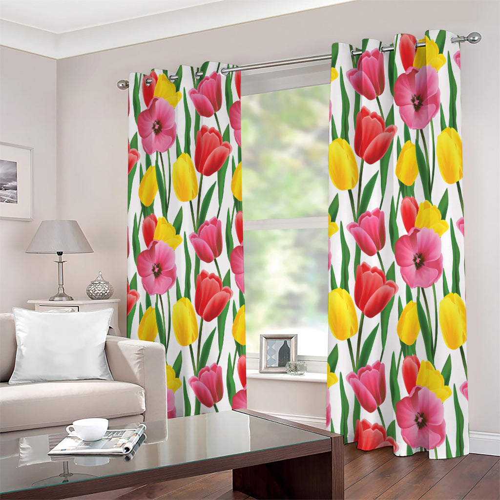 Colorful Tulip Pattern Print Extra Wide Grommet Curtains