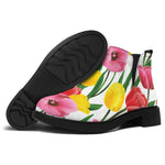 Colorful Tulip Pattern Print Flat Ankle Boots