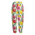 Colorful Tulip Pattern Print Fleece Lined Knit Pants