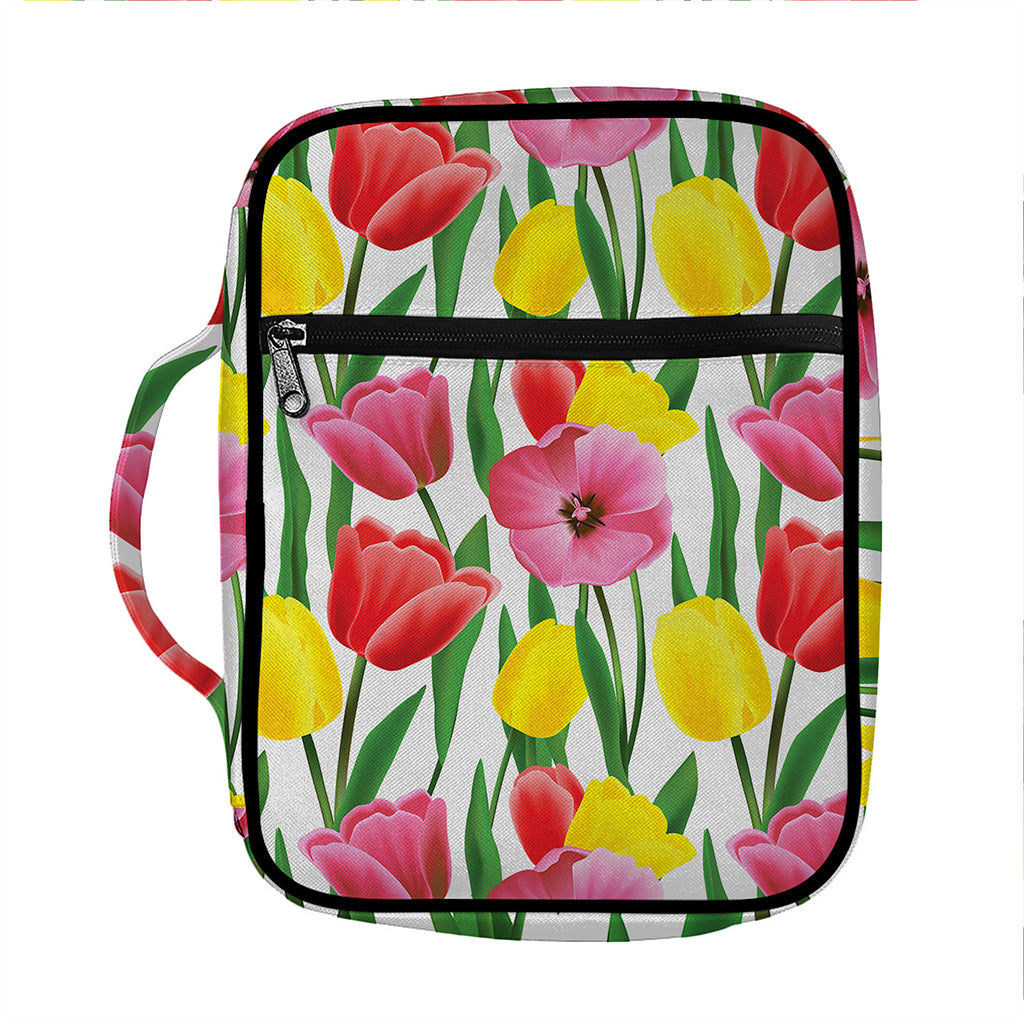 Colorful Tulip Pattern Print Front Pocket Bible Bag