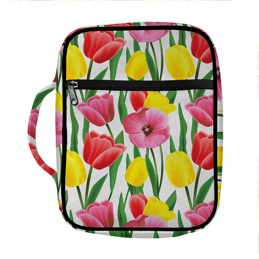 Colorful Tulip Pattern Print Front Pocket Bible Bag