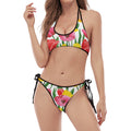 Colorful Tulip Pattern Print Halter Scoop Tie Side Bikini