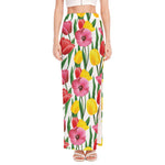 Colorful Tulip Pattern Print High Slit Maxi Skirt