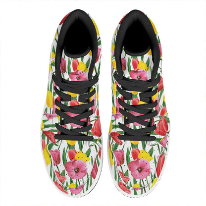 Colorful Tulip Pattern Print High Top Leather Sneakers