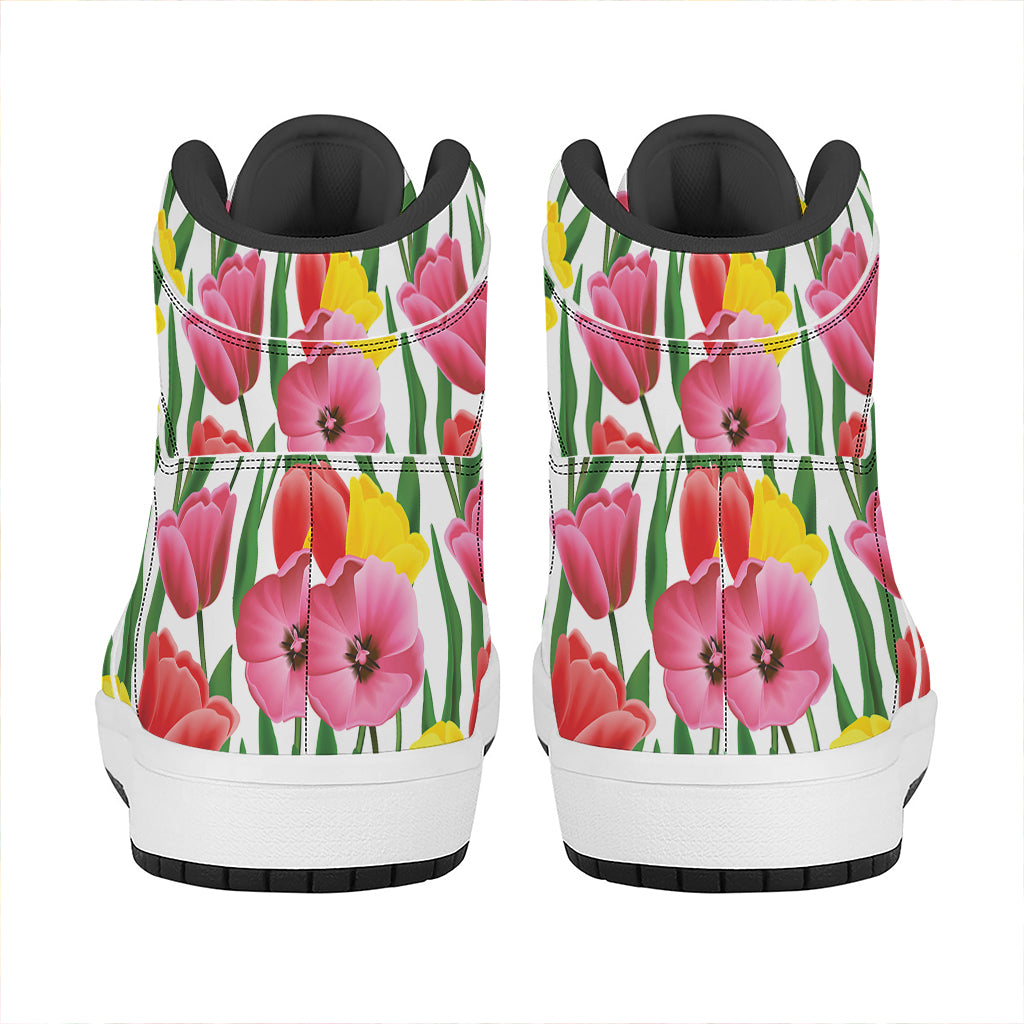 Colorful Tulip Pattern Print High Top Leather Sneakers
