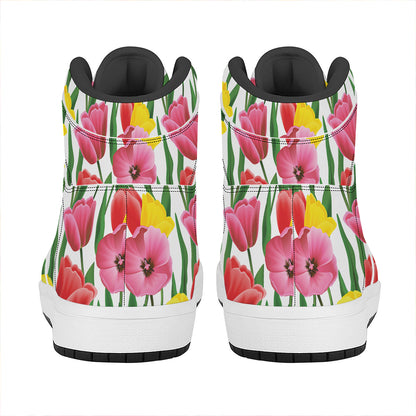 Colorful Tulip Pattern Print High Top Leather Sneakers